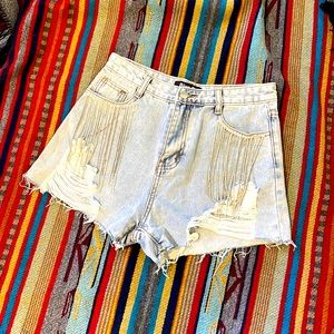 Rhinestone pocket denim shorts
